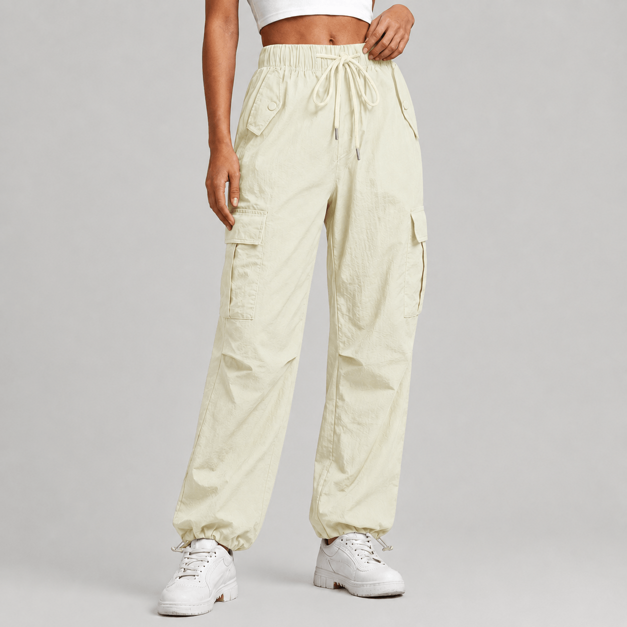 Women’s Elastic Waist Cargo Joggers Multi-Pocket Casual Trousers