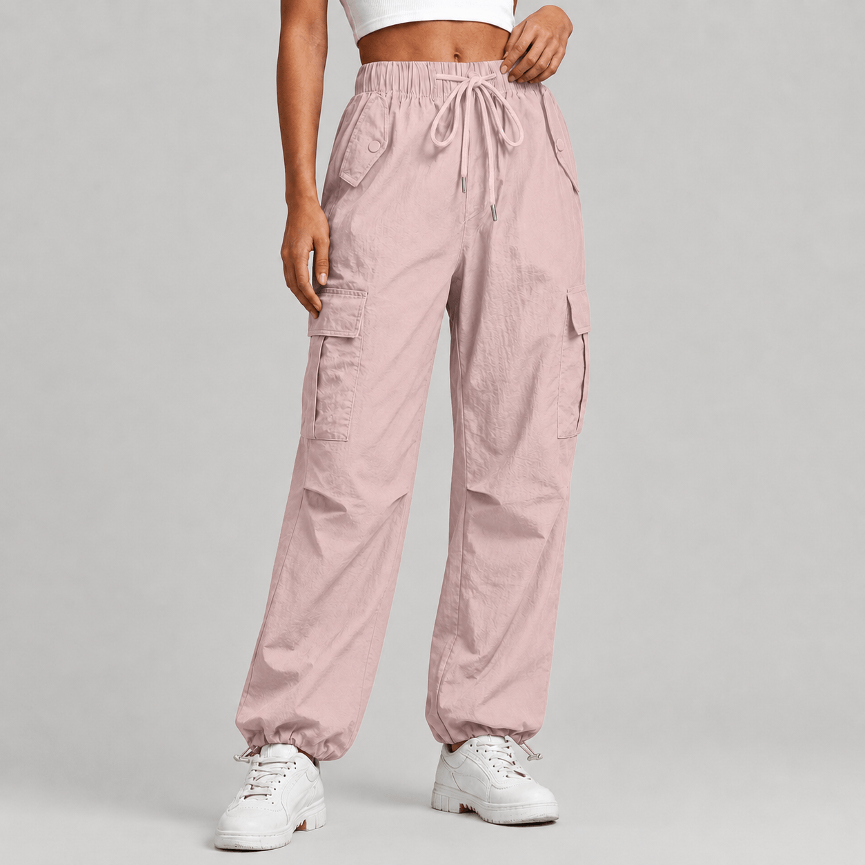 Women’s Elastic Waist Cargo Joggers Multi-Pocket Casual Trousers