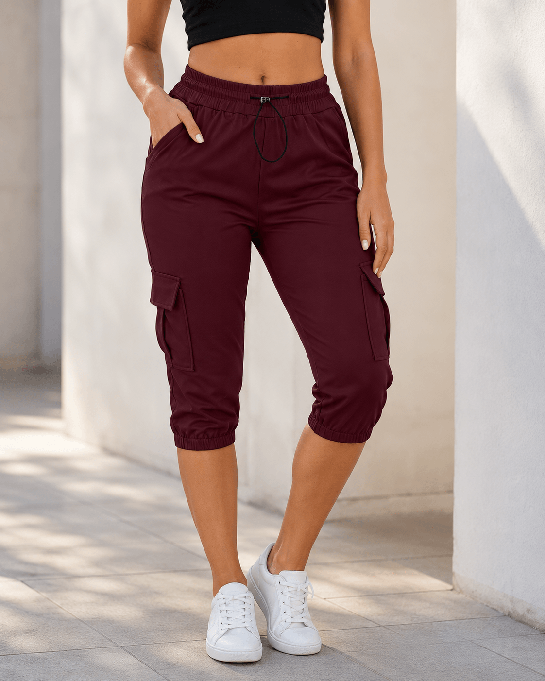 Women’s Capri Cargo Joggers Drawstring Cropped Summer Trousers