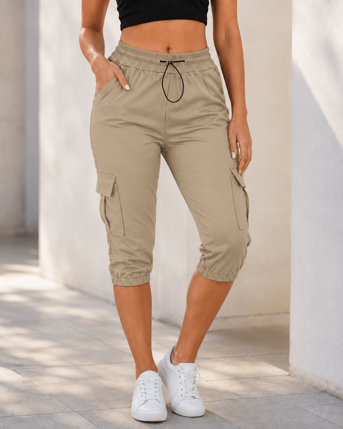 Women’s Capri Cargo Joggers Drawstring Cropped Summer Trousers