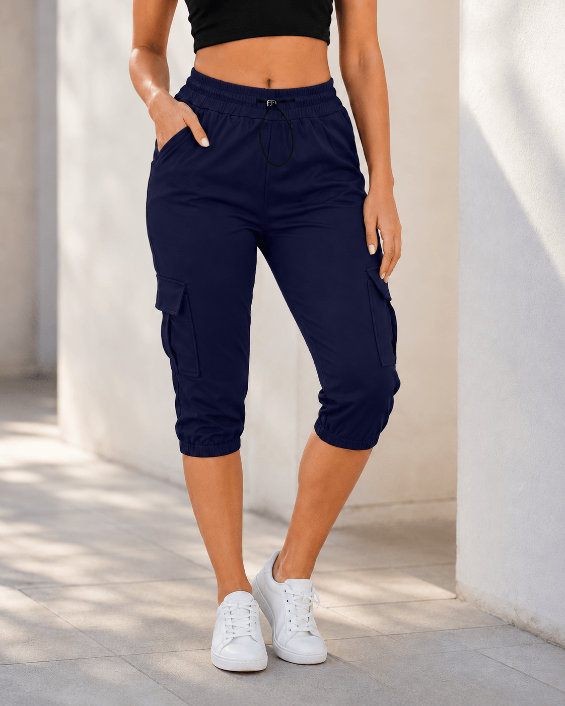 Women’s Capri Cargo Joggers Drawstring Cropped Summer Trousers