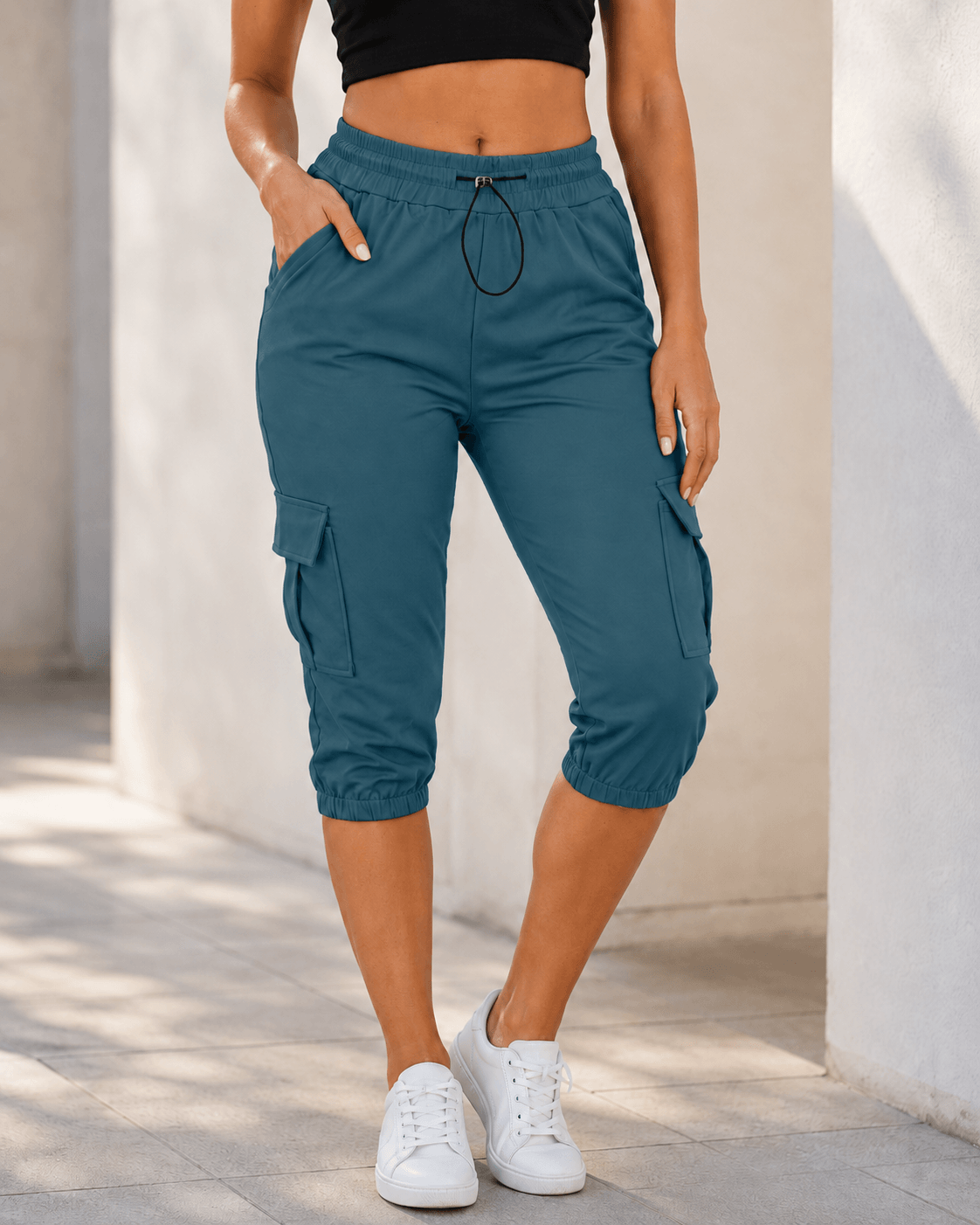 Women’s Capri Cargo Joggers Drawstring Cropped Summer Trousers