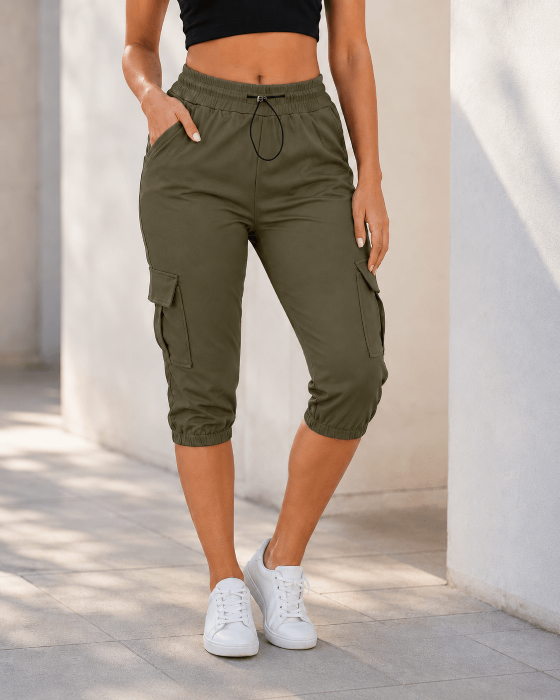 Women’s Capri Cargo Joggers Drawstring Cropped Summer Trousers