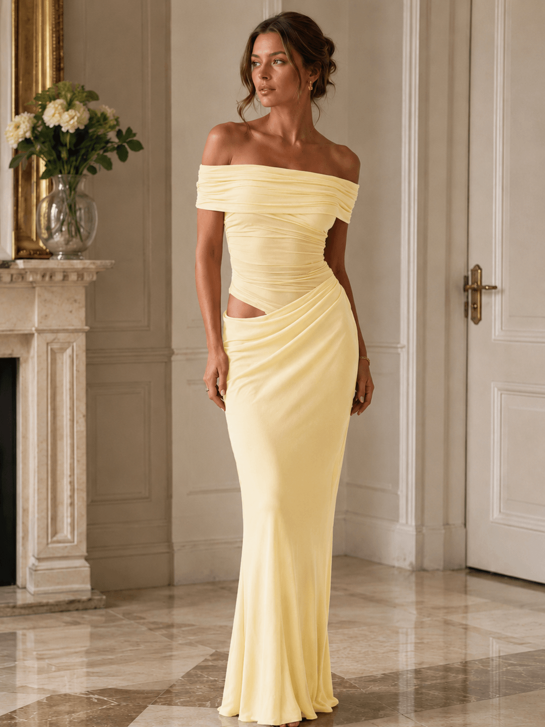 Women’s Ruched Off Shoulder Maxi Dress