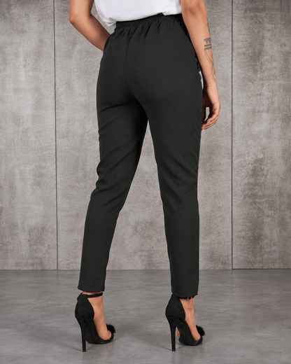 Women’s Straight Leg Casual Trousers with Elastic Waist, Drawstring and Belt