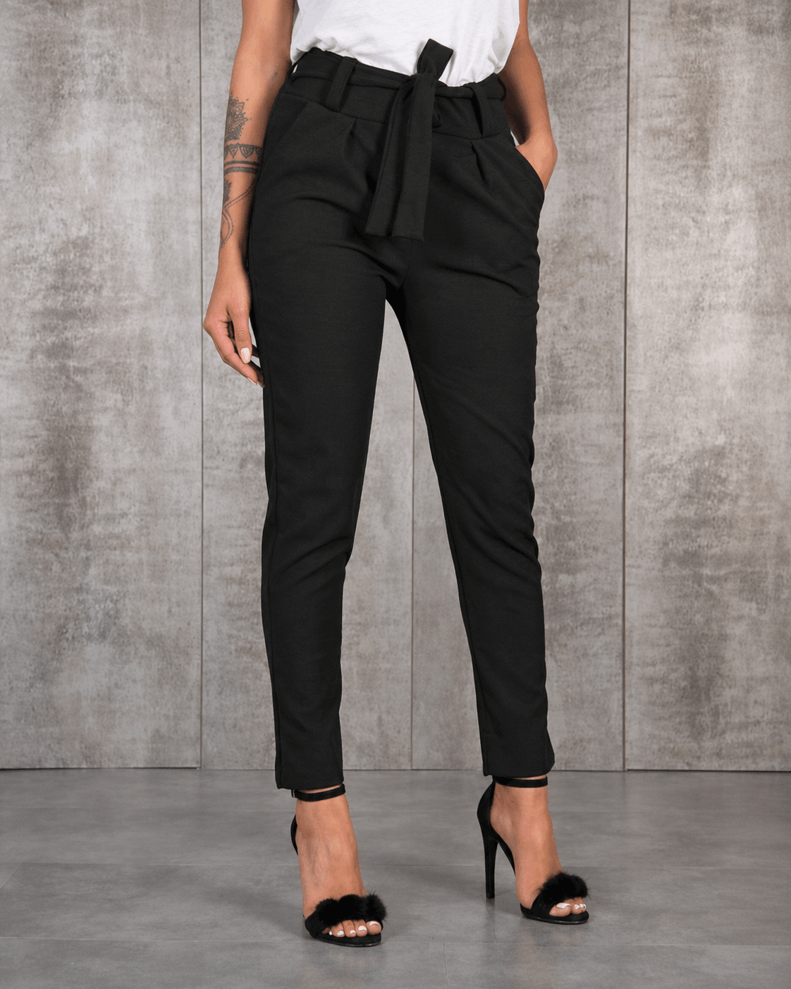 Women’s Straight Leg Casual Trousers with Elastic Waist, Drawstring and Belt