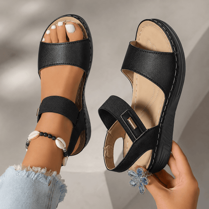 Women’s Open Toe Wedge Sandals with Wide Straps and Platform Sole