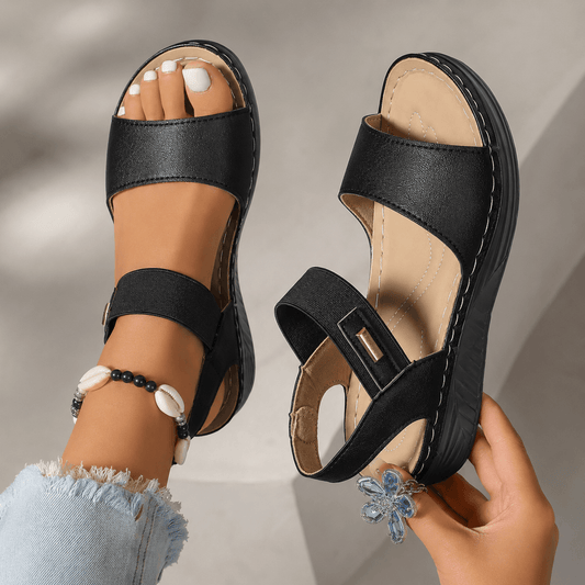 Women’s Open Toe Wedge Sandals with Wide Straps and Platform Sole