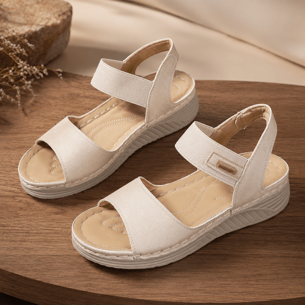 Women’s Open Toe Wedge Sandals with Wide Straps and Platform Sole
