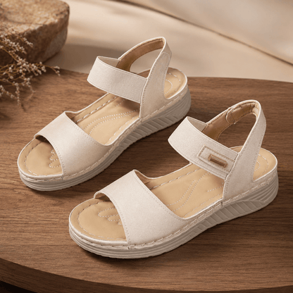 Women’s Open Toe Wedge Sandals with Wide Straps and Platform Sole