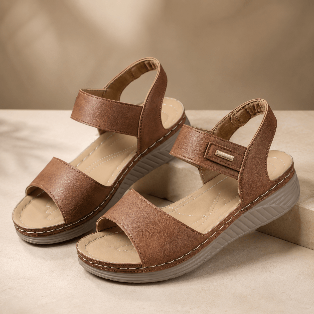 Women’s Open Toe Wedge Sandals with Wide Straps and Platform Sole