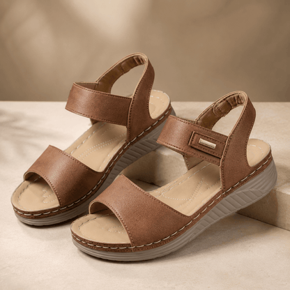 Women’s Open Toe Wedge Sandals with Wide Straps and Platform Sole