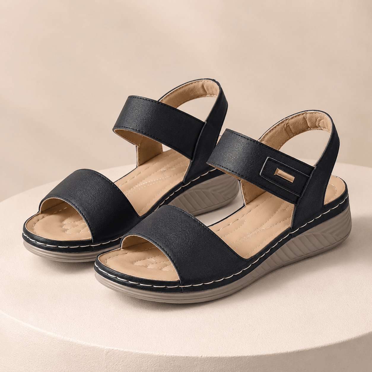 Women’s Open Toe Wedge Sandals with Wide Straps and Platform Sole
