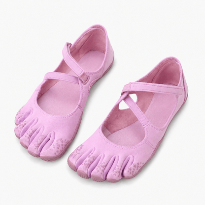 Women’s Five Toe Barefoot Flats with Elastic Strap, Cotton Upper and Rubber Sole