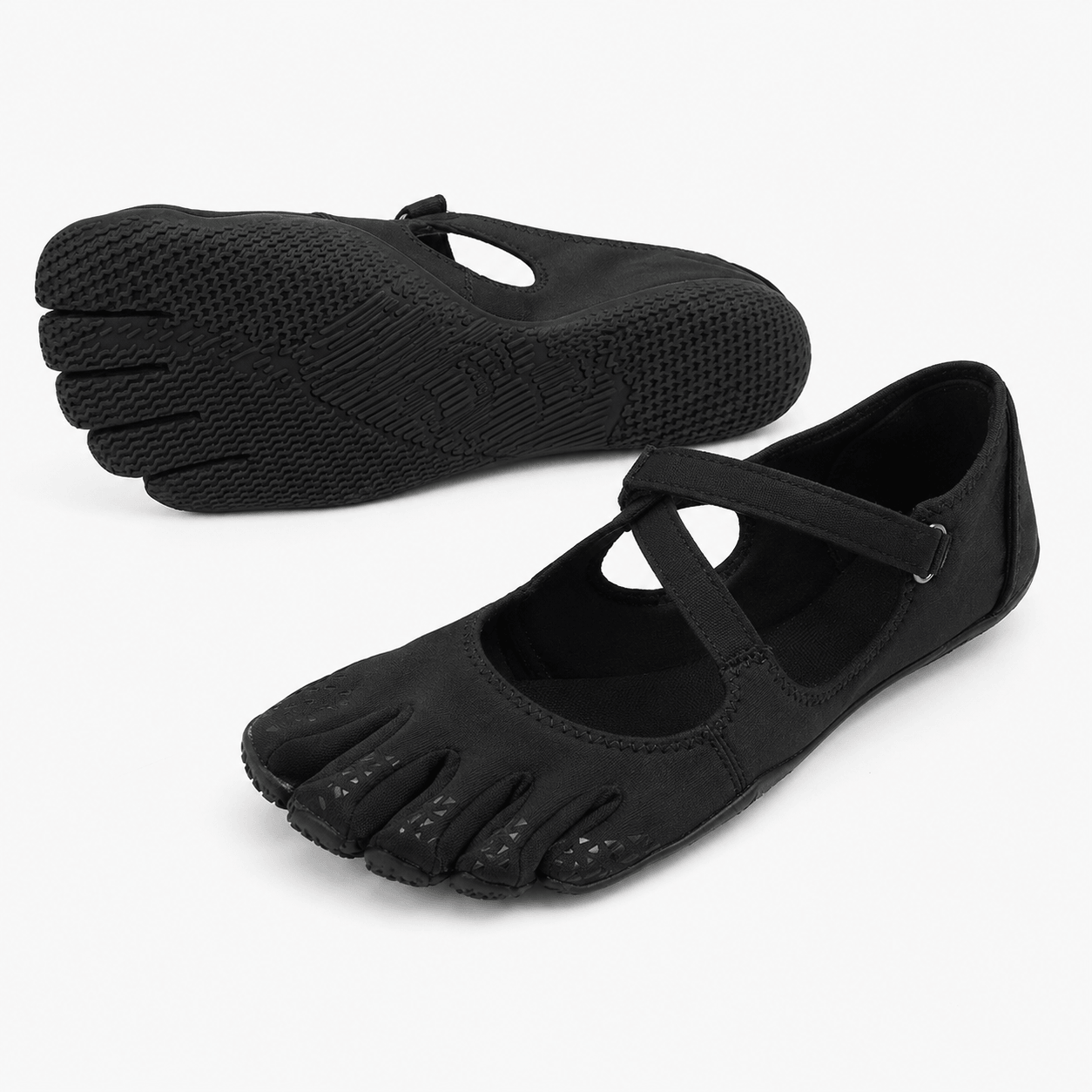 Women’s Five Toe Barefoot Flats with Elastic Strap, Cotton Upper and Rubber Sole