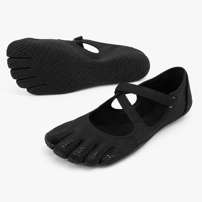 Women’s Five Toe Barefoot Flats with Elastic Strap, Cotton Upper and Rubber Sole