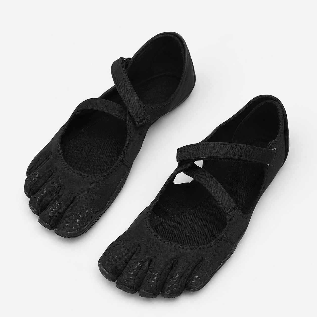 Women’s Five Toe Barefoot Flats with Elastic Strap, Cotton Upper and Rubber Sole