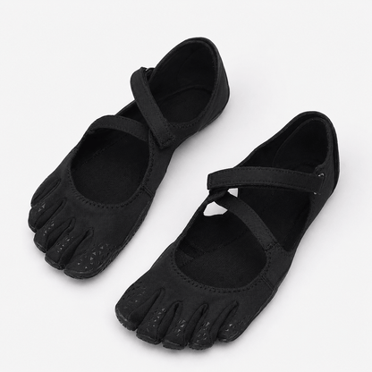 Women’s Five Toe Barefoot Flats with Elastic Strap, Cotton Upper and Rubber Sole