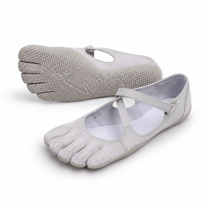 Women’s Five Toe Barefoot Flats with Elastic Strap, Cotton Upper and Rubber Sole
