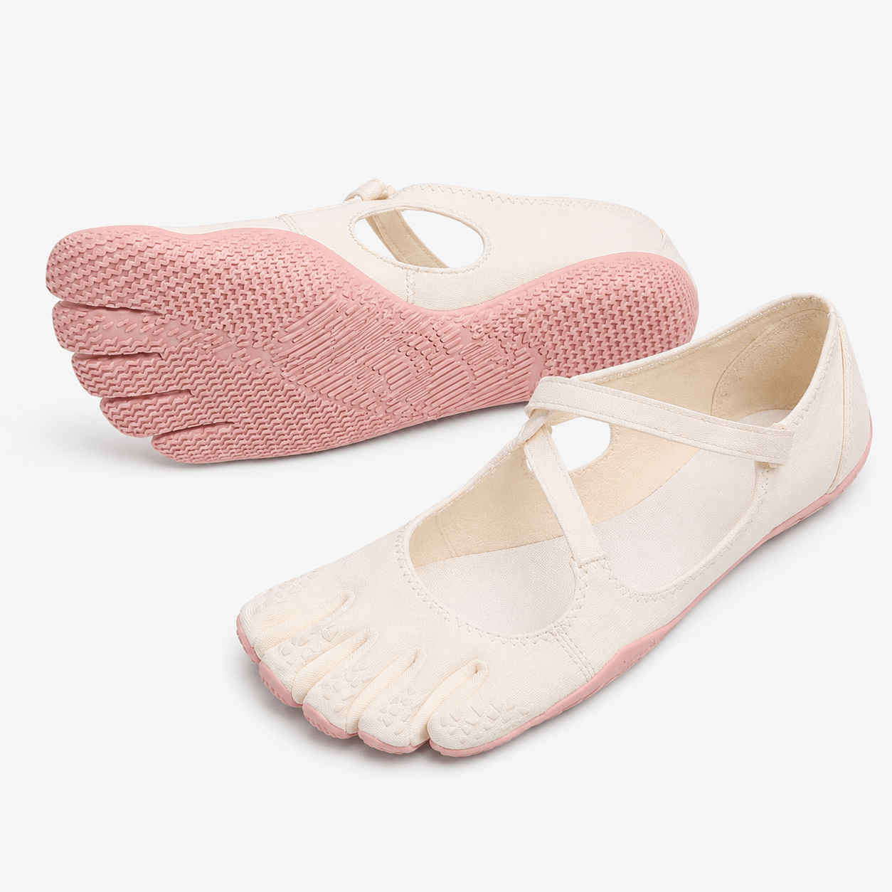 Women’s Five Toe Barefoot Flats with Elastic Strap, Cotton Upper and Rubber Sole