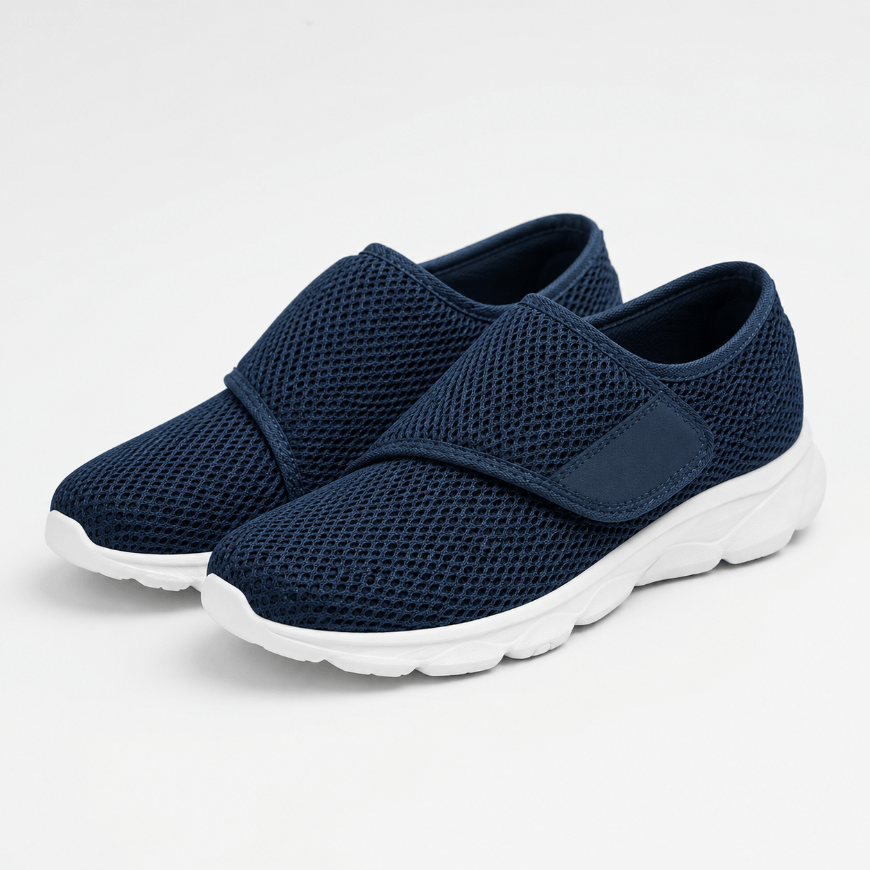 Women’s Black Wide Fit Slip On Walking Shoes with Hook and Loop Strap