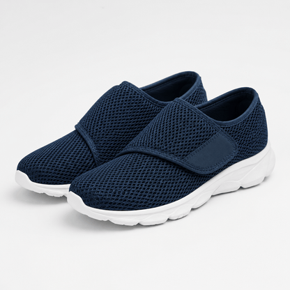 Women’s Black Wide Fit Slip On Walking Shoes with Hook and Loop Strap