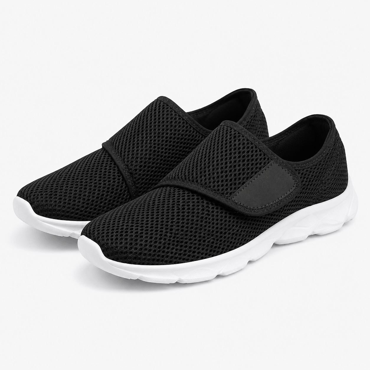 Women’s Black Wide Fit Slip On Walking Shoes with Hook and Loop Strap