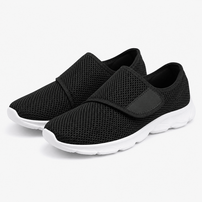 Women’s Black Wide Fit Slip On Walking Shoes with Hook and Loop Strap