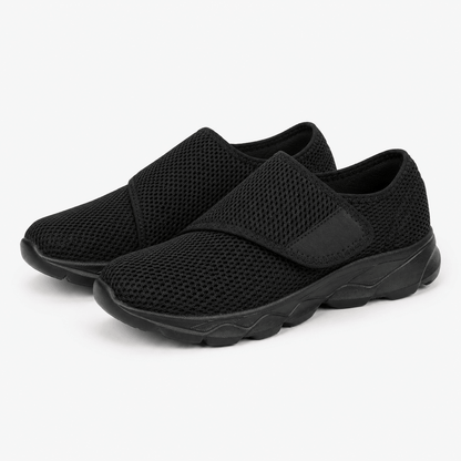 Women’s Black Wide Fit Slip On Walking Shoes with Hook and Loop Strap