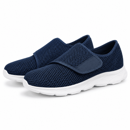 Women’s Black Wide Fit Slip On Walking Shoes with Hook and Loop Strap