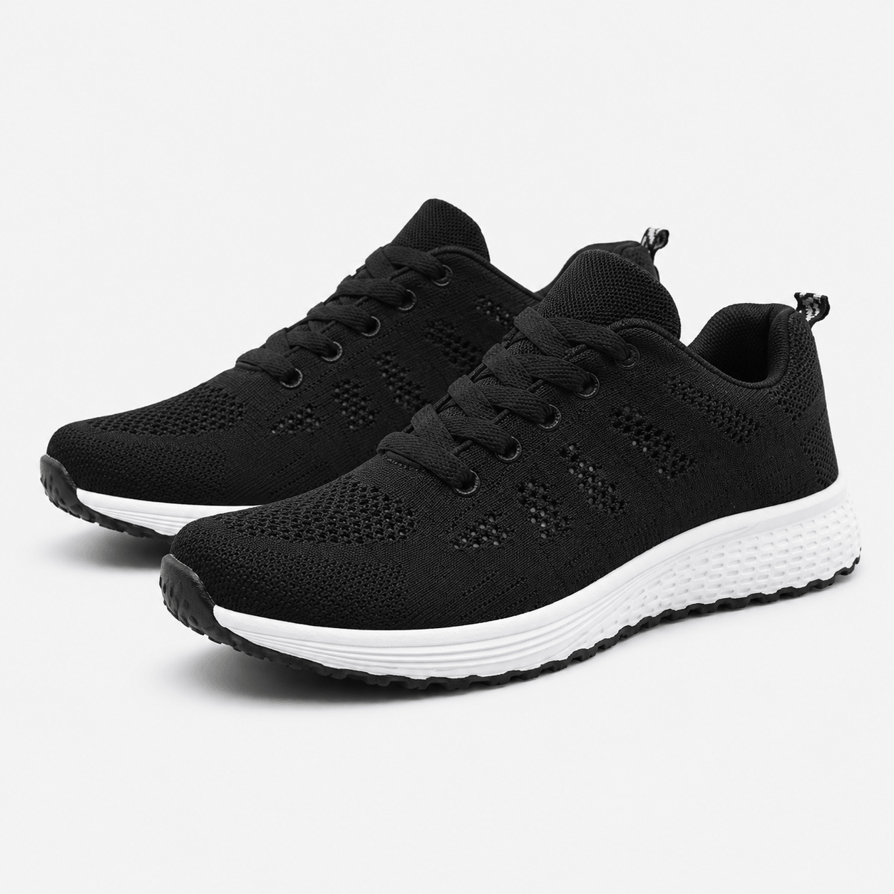 Women’s White Mesh Walking Trainers with Lace Up Closure and Flat Rubber Sole