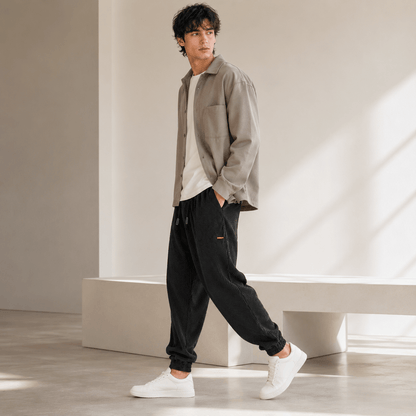 Men’s Navy Corduroy Joggers with Elastic Cuffs, Drawstring Waist and Relaxed Fit