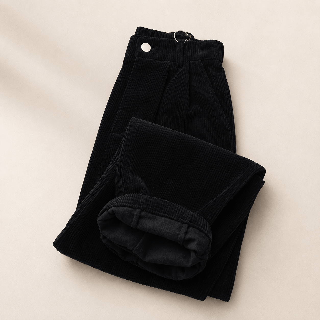 Women’s High Waist Corduroy Wide Leg Trousers with Pockets and Button Fly