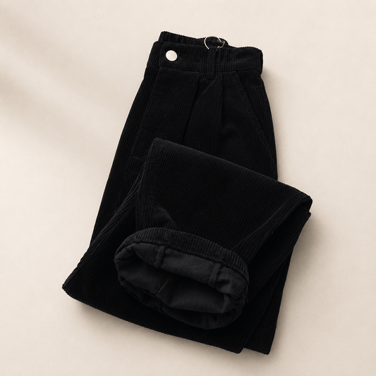 Women’s High Waist Corduroy Wide Leg Trousers with Pockets and Button Fly