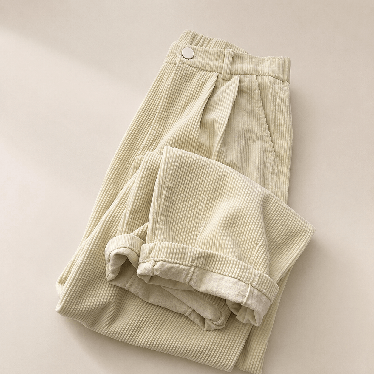 Women’s High Waist Corduroy Wide Leg Trousers with Pockets and Button Fly