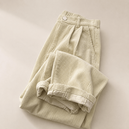 Women’s High Waist Corduroy Wide Leg Trousers with Pockets and Button Fly