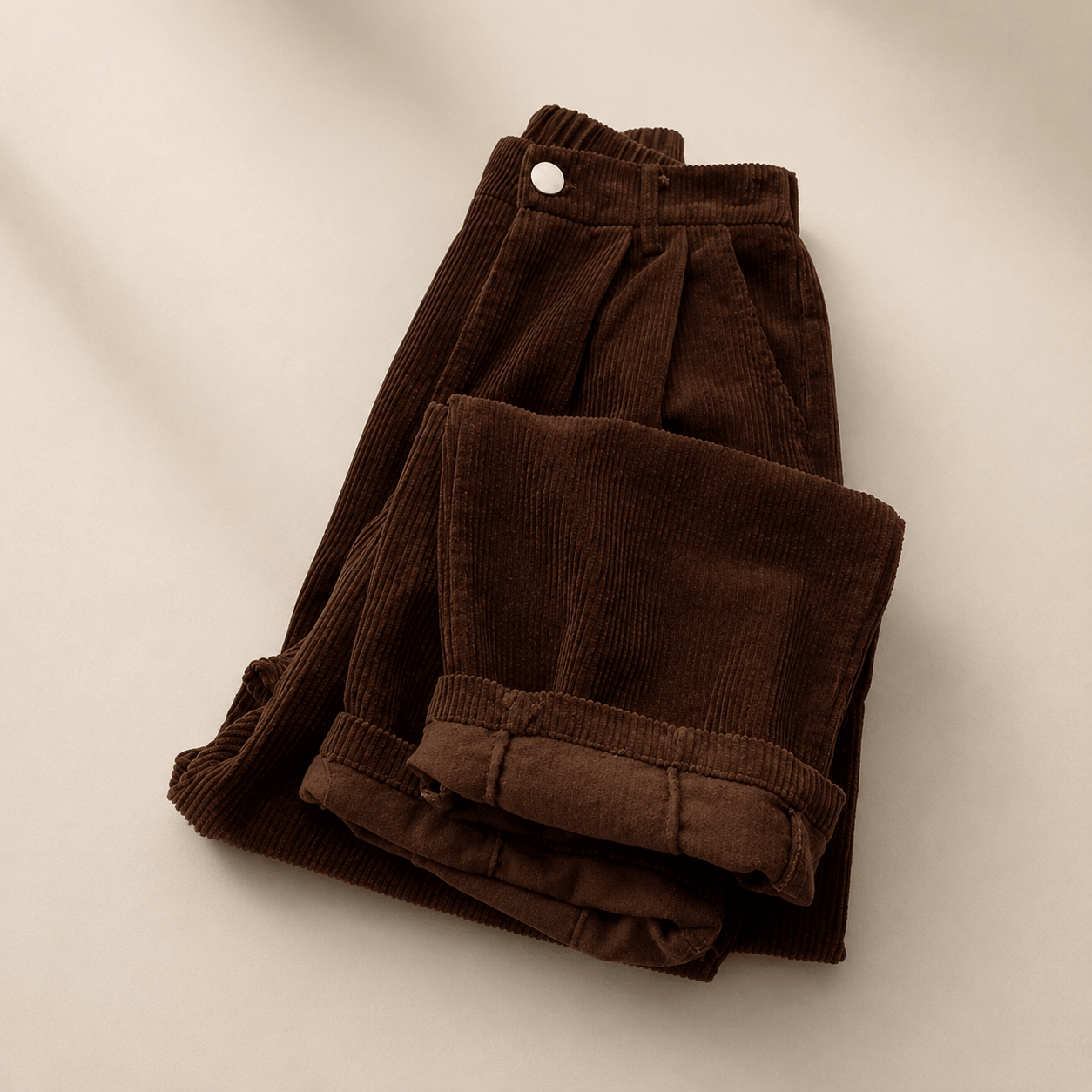 Women’s High Waist Corduroy Wide Leg Trousers with Pockets and Button Fly