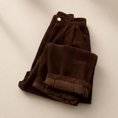 Women’s High Waist Corduroy Wide Leg Trousers with Pockets and Button Fly