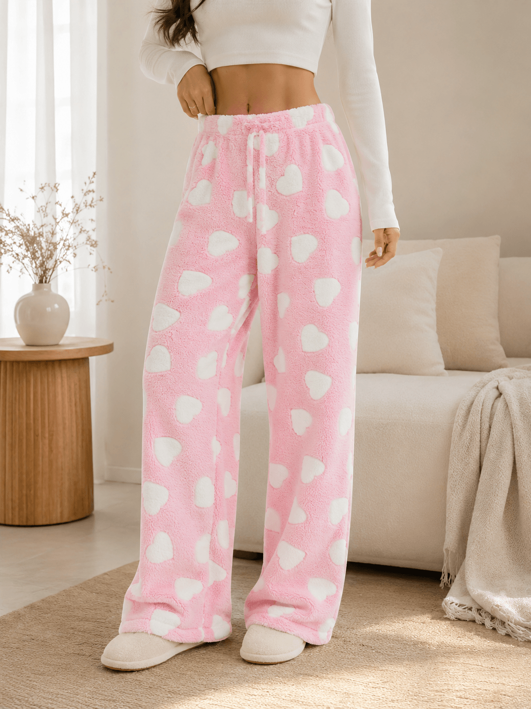 Women’s Flannel Pyjama Trousers with Cartoon Print and Elastic Waist