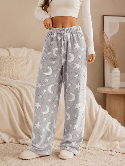 Women’s Flannel Pyjama Trousers with Cartoon Print and Elastic Waist