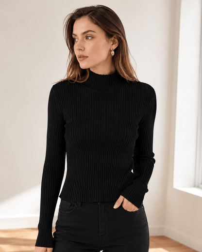 Women’s Slim Fit Ribbed Mock Neck Knit Jumper Long Sleeve Pullover