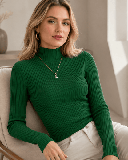 Women’s Slim Fit Ribbed Mock Neck Knit Jumper Long Sleeve Pullover
