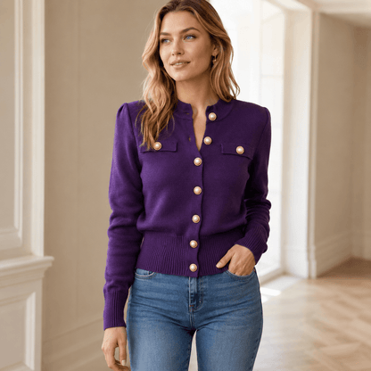 Women’s Button Front Knitted Cardigan Long Sleeve Round Neck Jumper