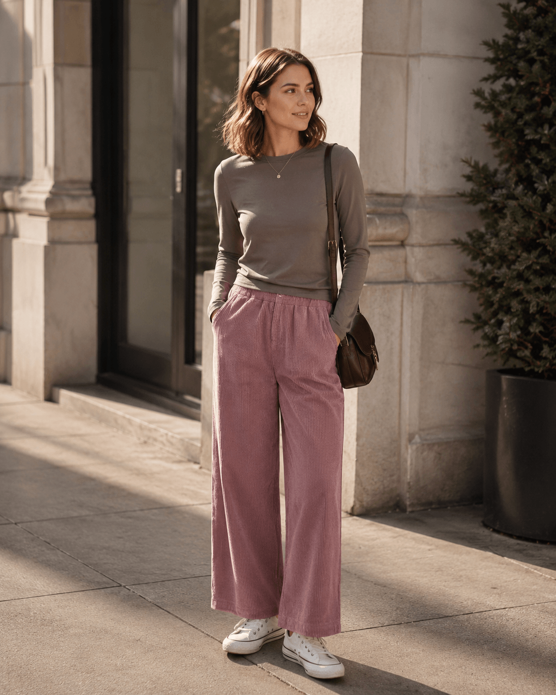 Women’s Cotton Wide Leg Trousers with High Waist, Loose Fit and Straight Cut