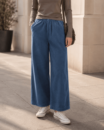 Women’s Cotton Wide Leg Trousers with High Waist, Loose Fit and Straight Cut