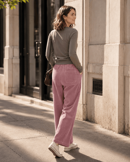 Women’s Cotton Wide Leg Trousers with High Waist, Loose Fit and Straight Cut