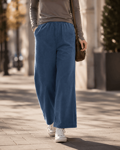 Women’s Cotton Wide Leg Trousers with High Waist, Loose Fit and Straight Cut