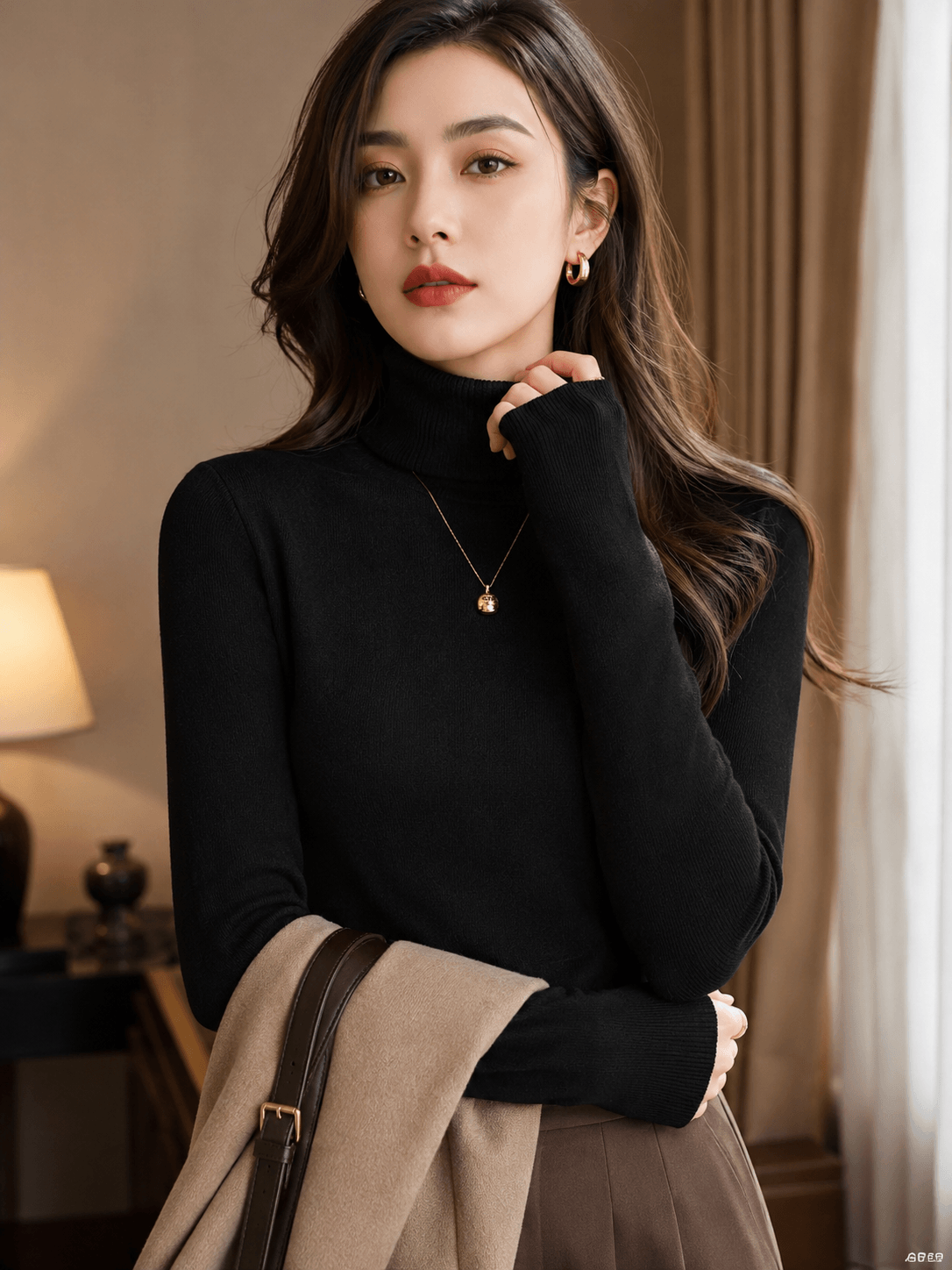 Women’s Slim Turtleneck Knit Jumper with Long Sleeves and Soft Stretch Fit