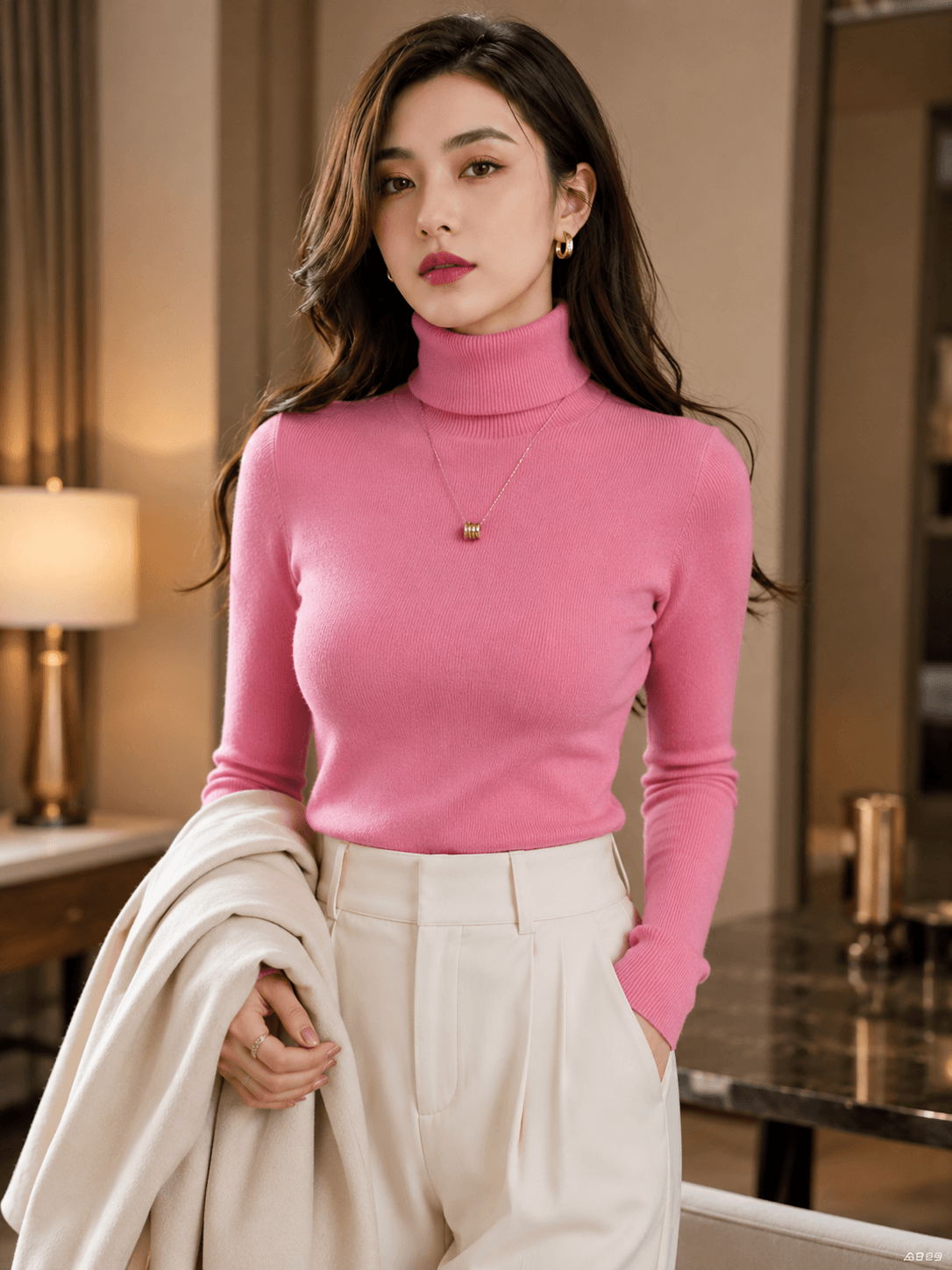 Women’s Slim Turtleneck Knit Jumper with Long Sleeves and Soft Stretch Fit