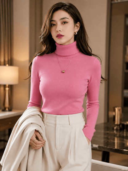 Women’s Slim Turtleneck Knit Jumper with Long Sleeves and Soft Stretch Fit